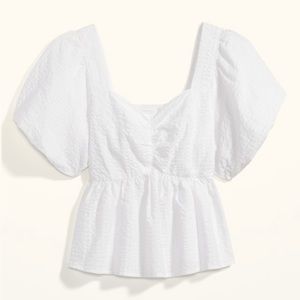 NWT Puffed Sleeve Smocked Seersucker Babydoll Swing Blouse